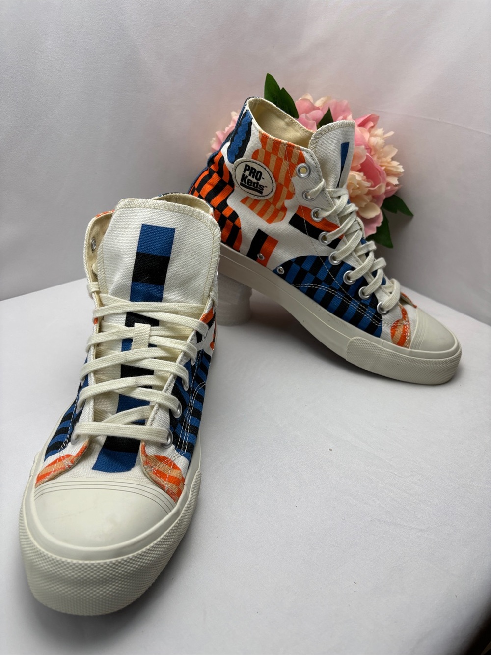 Pro Keds Canvas High Top Sneakers in Blue, Orange &‎ White